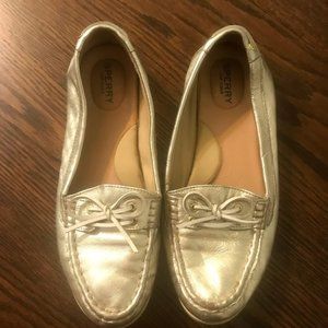 Sperry Metallic Loafer Boat Shoes in Gold 10 M